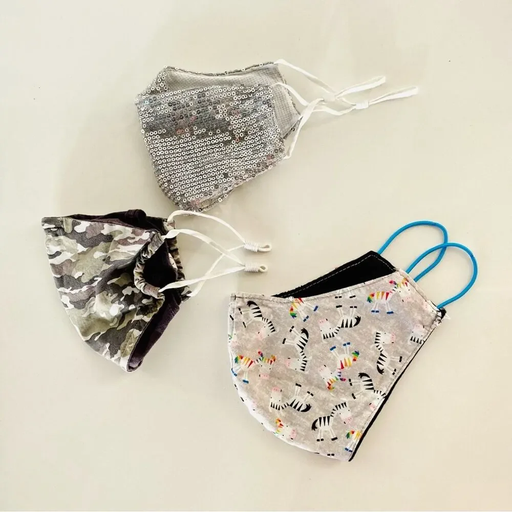 Unicorn Zebra Camo Sequin Fabric Cloth Adjustable Elastic Face Covering Mask s/3